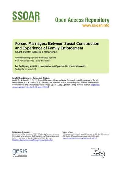 Forced Marriages: Between Social Construction and Experience of Family Enforcement