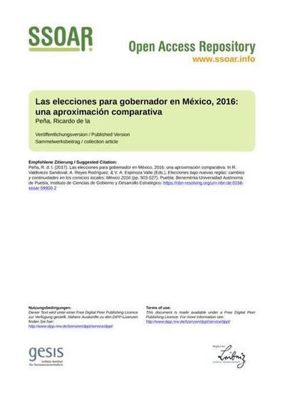 Las elecciones para gobernador en México, 2016: una aproximación comparativa