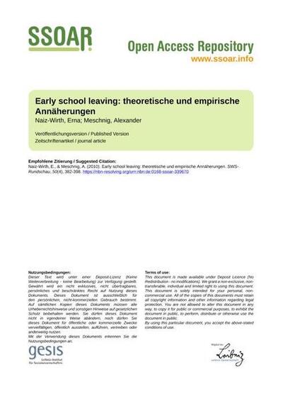 Early school leaving: theoretische und empirische AnnäherungenEarly school leaving: a theoretical and empirical approach
