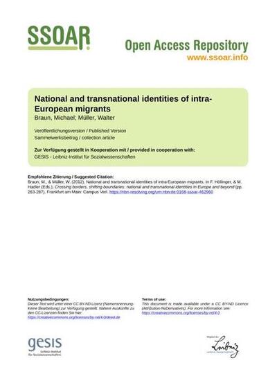 National and transnational identities of intra-European migrantsNationale und transnationale Identitäten von europäischen Binnenmigranten