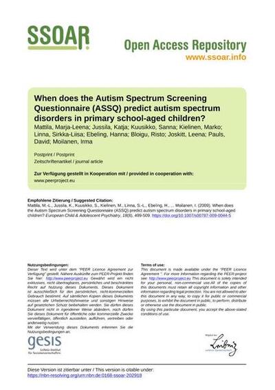 When does the Autism Spectrum Screening Questionnaire (ASSQ) predict autism spectrum disorders in primary school-aged children?