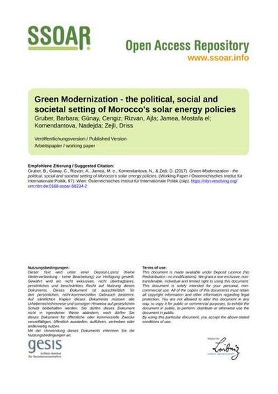 Green Modernization - the political, social and societal setting of Morocco's solar energy policies