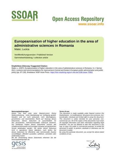 Europeanisation of higher education in the area of administrative sciences in Romania