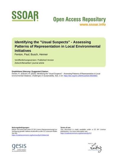 Identifying the "Usual Suspects" - Assessing Patterns of Representation in Local Environmental Initiatives
