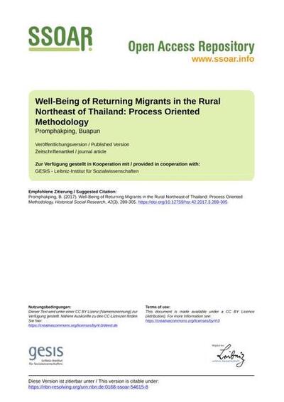 Well-Being of Returning Migrants in the Rural Northeast of Thailand: Process Oriented MethodologyDas Wohlergehen der zurückgekehrten Migranten im ländlichen Nordosten Thailands: Prozessorientierte Methodologie