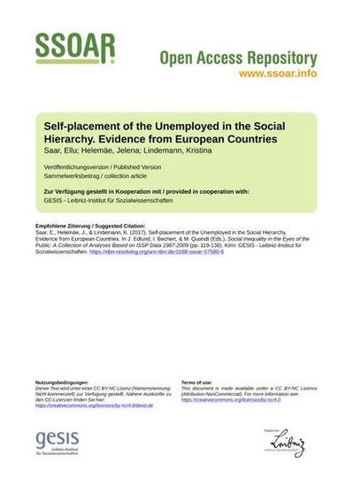 Self-placement of the Unemployed in the Social Hierarchy. Evidence from European Countries