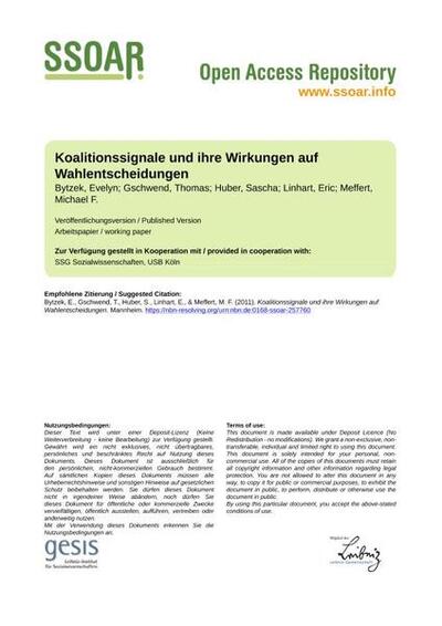 Koalitionssignale und ihre Wirkungen auf WahlentscheidungenCoalition signals and their impact on voting behaviour