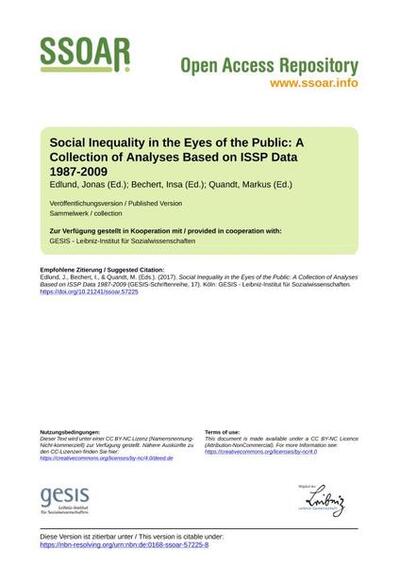 Social Inequality in the Eyes of the Public: A Collection of Analyses Based on ISSP Data 1987-2009