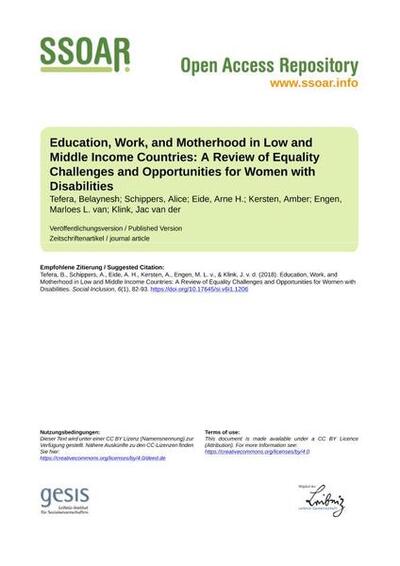 Education, Work, and Motherhood in Low and Middle Income Countries: A Review of Equality Challenges and Opportunities for Women with Disabilities