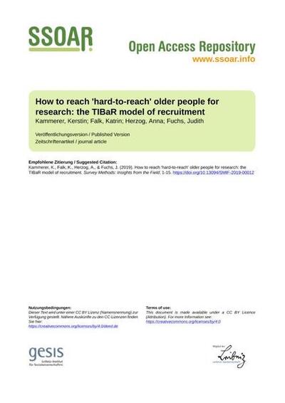 How to reach 'hard-to-reach' older people for research: the TIBaR model of recruitment