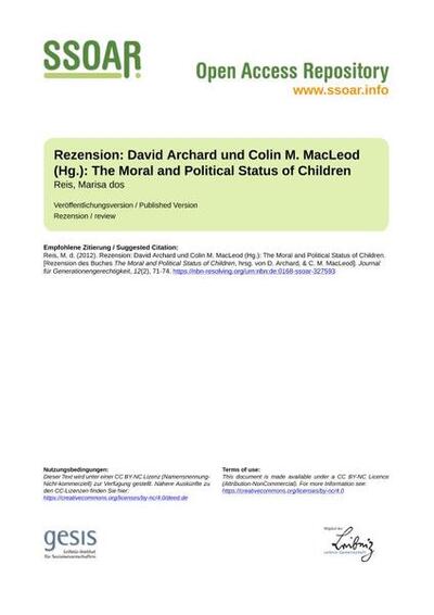 Rezension: David Archard und Colin M. MacLeod (Hg.): The Moral and Political Status of Children