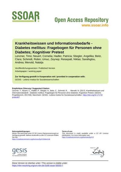 Krankheitswissen und Informationsbedarfe - Diabetes mellitus: Fragebogen für Personen ohne Diabetes; Kognitiver Pretest