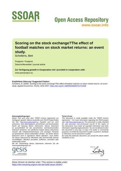 Scoring on the stock exchange?The effect of football matches on stock market returns: an event study.