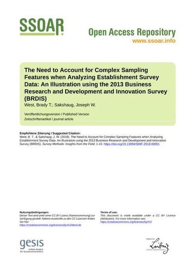 The Need to Account for Complex Sampling Features when Analyzing Establishment Survey Data: An Illustration using the 2013 Business Research and Development and Innovation Survey (BRDIS)