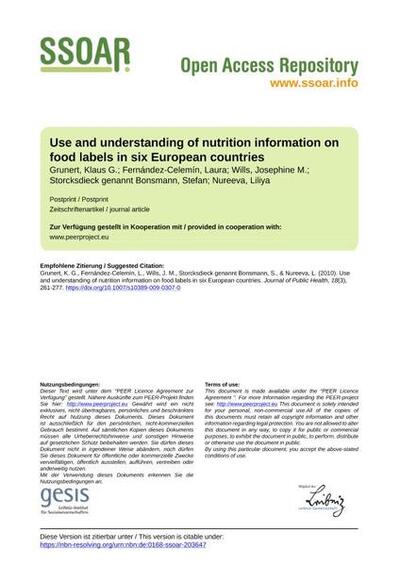 Use and understanding of nutrition information on food labels in six European countries