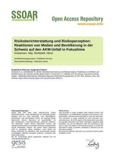 Risikoberichterstattung und Risikoperzeption: Reaktionen von Medien und Bevölkerung in der Schweiz auf den AKW-Unfall in Fukushima