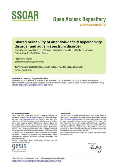 Shared heritability of attention-deficit/ hyperactivity disorder and autism spectrum disorder