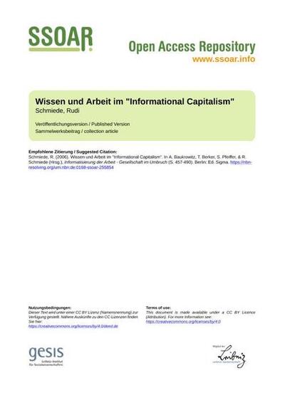 Wissen und Arbeit im "Informational Capitalism"Knowledge and work in "informational capitalism"