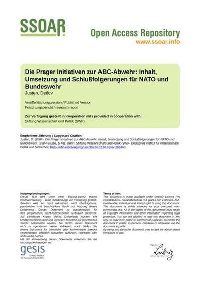 Die Prager Initiativen zur ABC-Abwehr: Inhalt, Umsetzung und Schlußfolgerungen für NATO und Bundeswehr