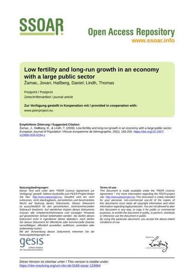 Low fertility and long-run growth in an economy with a large public sectorFécondité basse et croissance à long terme dans une économie à secteur public très développé