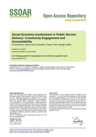 Social Economy Involvement in Public Service Delivery: Community Engagement and Accountability