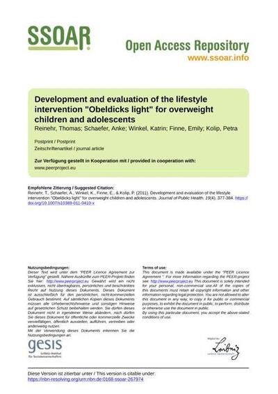 Development and evaluation of the lifestyle intervention "Obeldicks light" for overweight children and adolescents