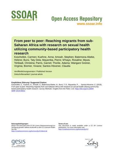 From peer to peer: Reaching migrants from sub-Saharan Africa with research on sexual health utilizing community-based participatory health research