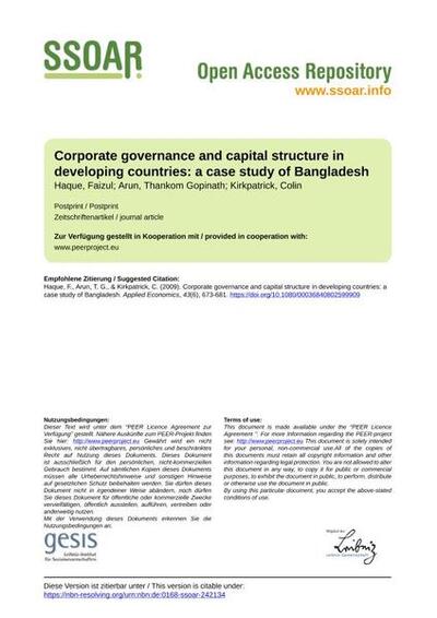 Corporate governance and capital structure in developing countries: a case study of Bangladesh