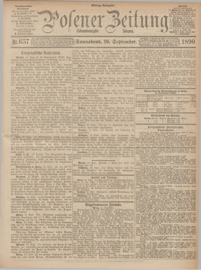 Posener Zeitung. Jg.97, Nr. 657 (20 September 1890) - Mittag=Ausgabe.