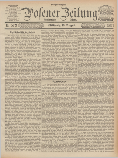 Posener Zeitung. Jg.98, Nr. 573 (19 August 1891) - Morgen=Ausgabe. + dod.