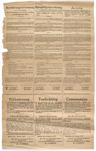 Brussel - Namen. 29.09.1917. VerordeningBruxelles - Namur. 29.09.1917. ArrêtéBrüssel - Namur. 29.09.1917. Ausführungsverordnung
