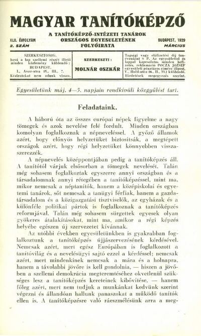 Magyar Tanítóképző1929. 42. évfolyam, 2. szám