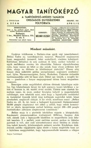 Magyar Tanítóképző1937. 50. évfolyam, 4. szám