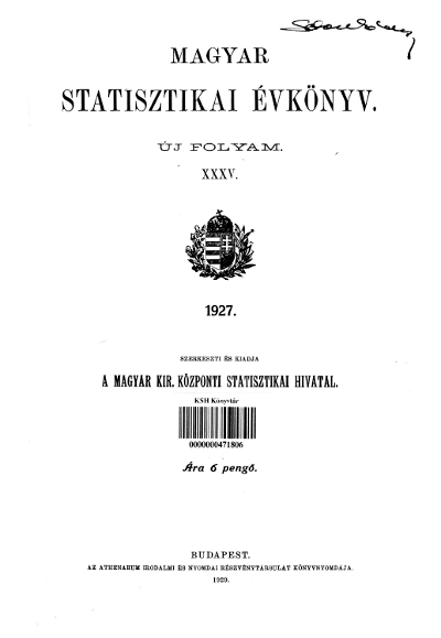 Omnia Magyar Statisztikai Evkonyv 1927 U F 35