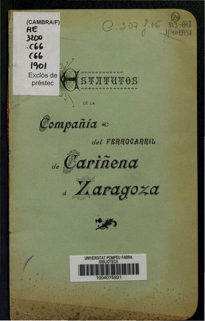 Estatutos de la Compañía del Ferrocarril de Cariñena a Zaragoza