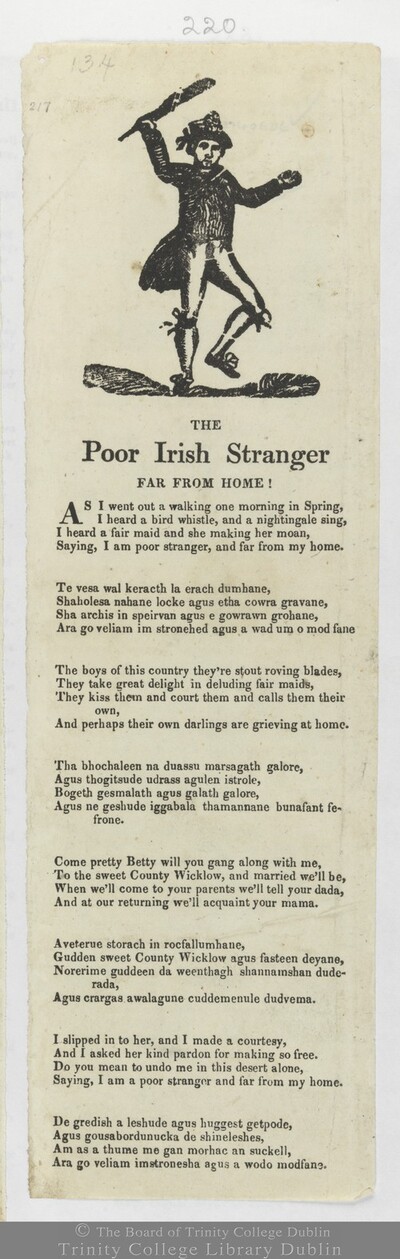 The poor Irish stranger far from home!