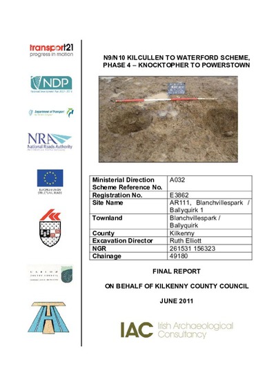 Archaeological excavation report, E3861 Rathcash East 3, County Kilkenny.