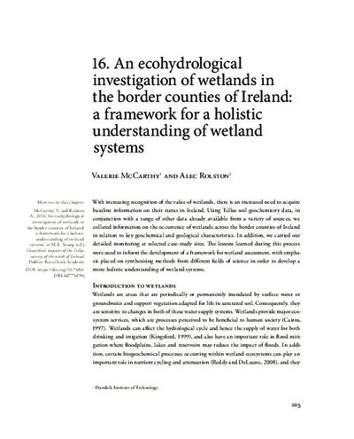 16. An ecohydrological investigation of wetlands in the border counties of Ireland: a framework for a holistic understanding of wetland systems