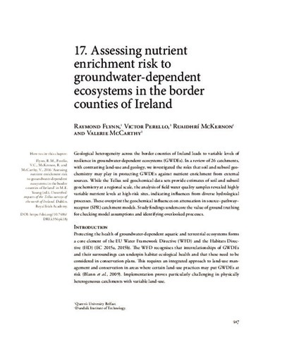 17. Assessing nutrient enrichment risk to groundwater-dependent ecosystems in the border counties of Ireland