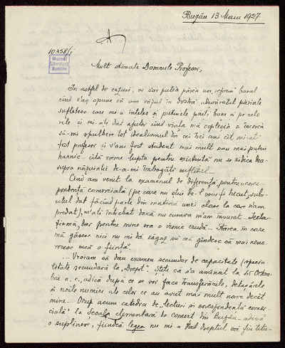 Scrisoare trimisă de Constantin C. Cristea către Mihail Dragomirescu, Buzău, 13 mai 1927