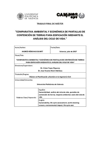 Comparativa ambiental y económica de pantallas de contención de tierras para edificación mediante el análisis del ciclo de vida