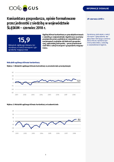 Koniunktura Gospodarcza Opinie Formułowane Przez Jednostki Z Siedzibą W Województwie śląskim 3570