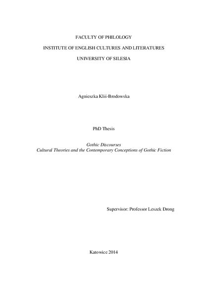 Gothic discourses cultural theories and the contemporary conceptions of gothic fiction