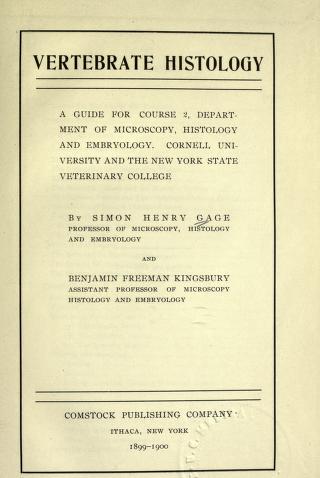 Vertebrate histology; a guide for course 2, Department of microscopy, histology and embryology. Cornell university and the New York state veterinary college.