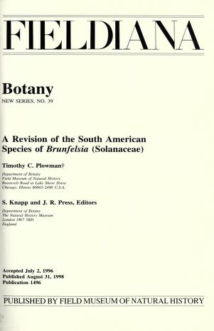 A revision of the South American species of Brunfelsia (Solanaceae)