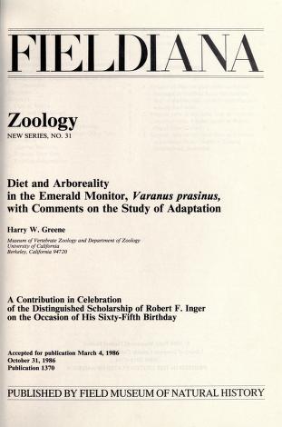 Diet and arboreality in the emerald monitor, Varanus prasinus : with comments on the study of adaptation : a contribution in celebration of the distinguished scholarship of Robert F. Inger on the occasion of his sixty-fifth birthday