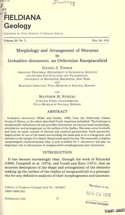 Morphology and arrangement of meromes in Ischadites dixonensis, an Ordovician ReceptaculitidMeromes in Ischadites