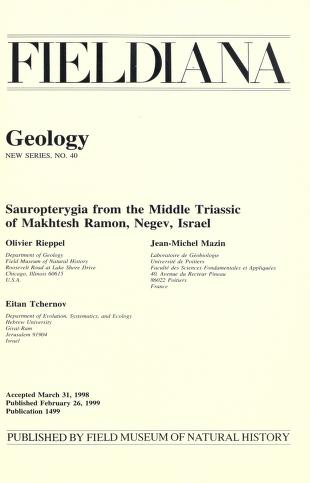 Sauropterygia from the Middle Triassic of Makhtesh Ramon, Negev, IsraelFieldiana: Geology, new series, no. 40Sauropterygia from Makhtesh Ramon