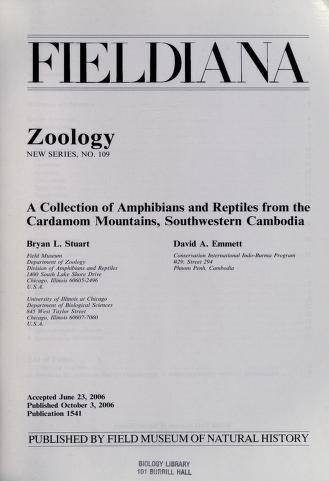 A collection of amphibians and reptiles from the Cardamom Mountains, southwestern Cambodia