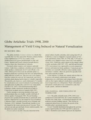 Globe artichoke trials, 1998, 2000 management of yield using induced or natural vernalization